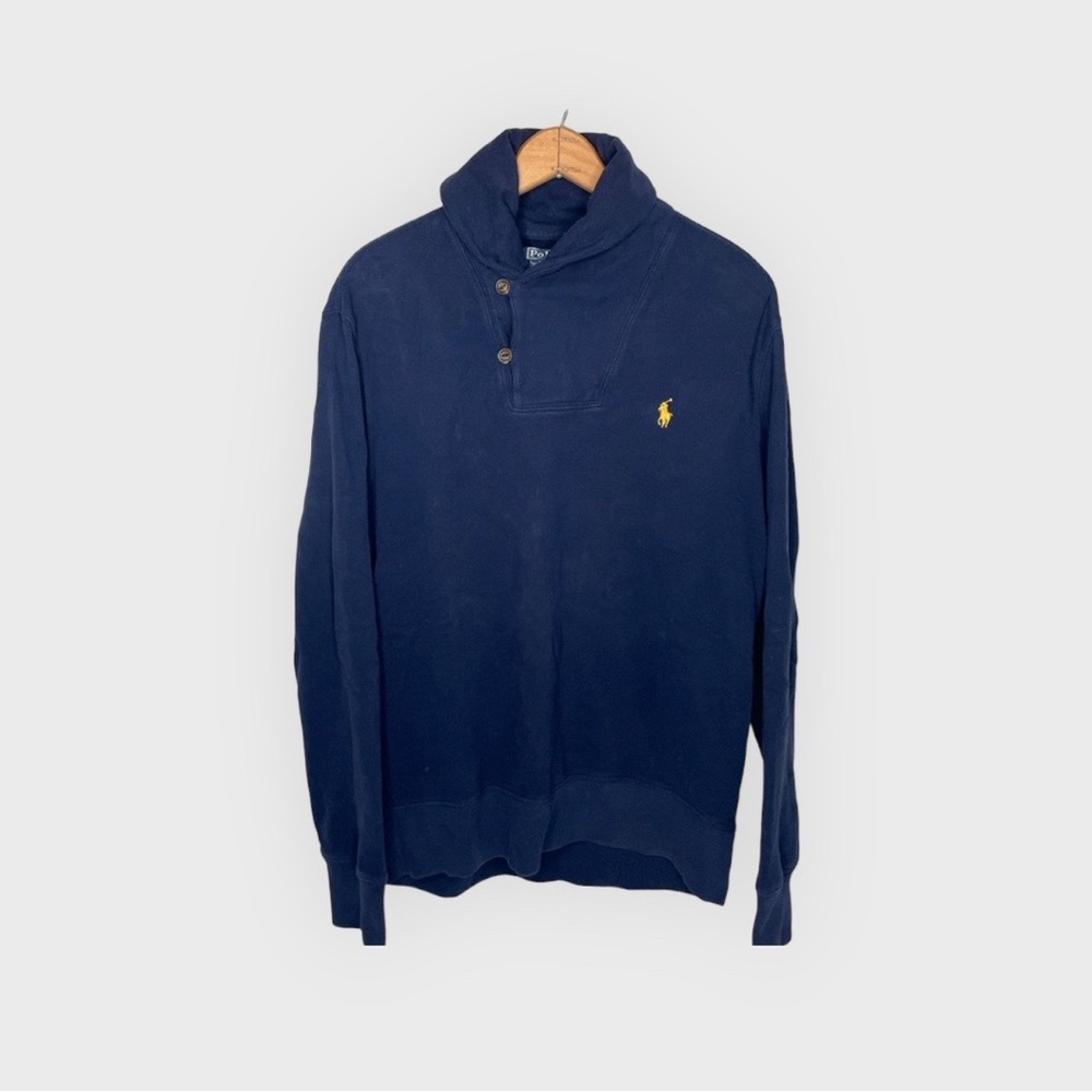 Polo Ralph Lauren Shawl Collar Sweater Mens Large Navy Blue